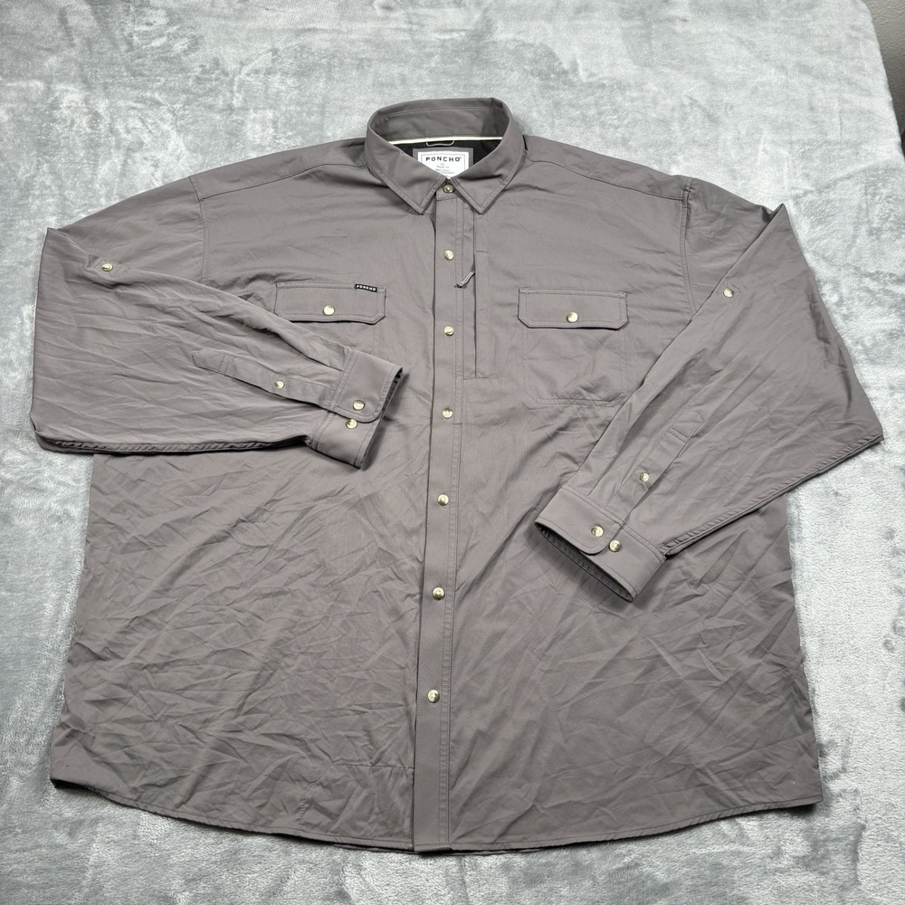 PONCHO Outdoors Mens Grey Long Sleeve Western Pearl Snap Shirt 3XL Regular Fit